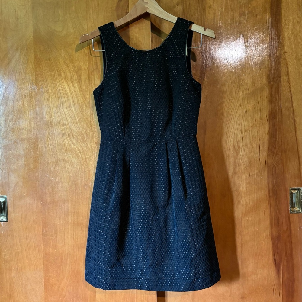 Black and gold fit and flare dress by Madewell